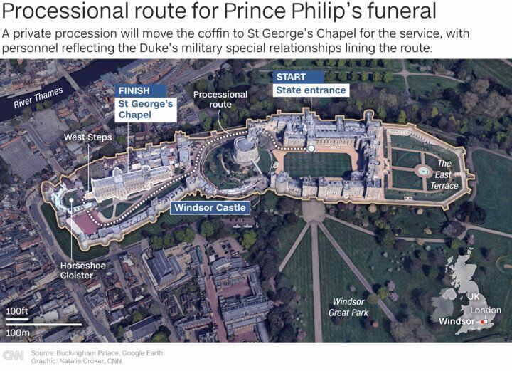 Processional route for Prince Philip funeral